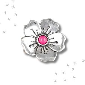•Boho Blossom Pink and Silver Flower Ring•